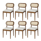 Chaise de salle à manger Konstantin en bois massif moderne avec dossier en rotin et coussin amovible, lot de 6, par HULALA HOME