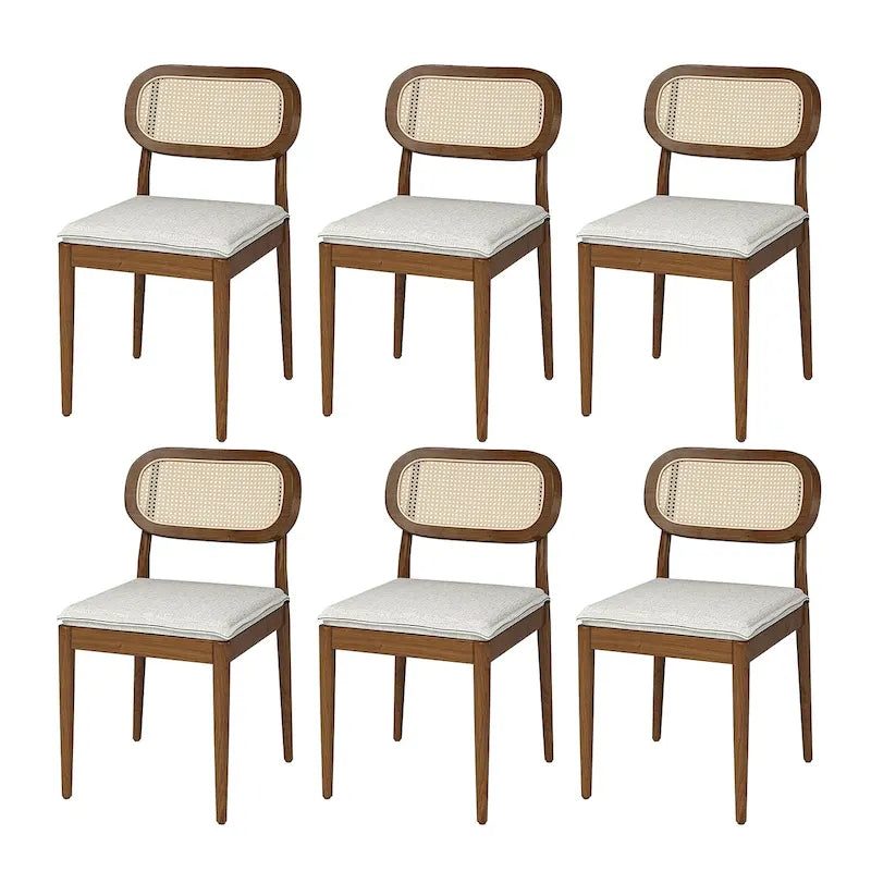 Chaise de salle à manger Konstantin en bois massif moderne avec dossier en rotin et coussin amovible, lot de 6, par HULALA HOME