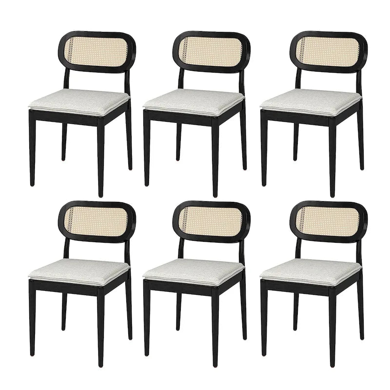 Chaise de salle à manger Konstantin en bois massif moderne avec dossier en rotin et coussin amovible, lot de 6, par HULALA HOME