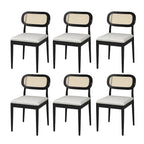 Chaise de salle à manger Konstantin en bois massif moderne avec dossier en rotin et coussin amovible, lot de 6, par HULALA HOME