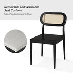 Chaise de salle à manger Konstantin en bois massif moderne avec dossier en rotin et coussin amovible, lot de 6, par HULALA HOME