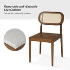 Chaise de salle à manger Konstantin en bois massif moderne avec dossier en rotin et coussin amovible, lot de 6, par HULALA HOME