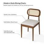 Chaise de salle à manger Konstantin en bois massif moderne avec dossier en rotin et coussin amovible, lot de 6, par HULALA HOME