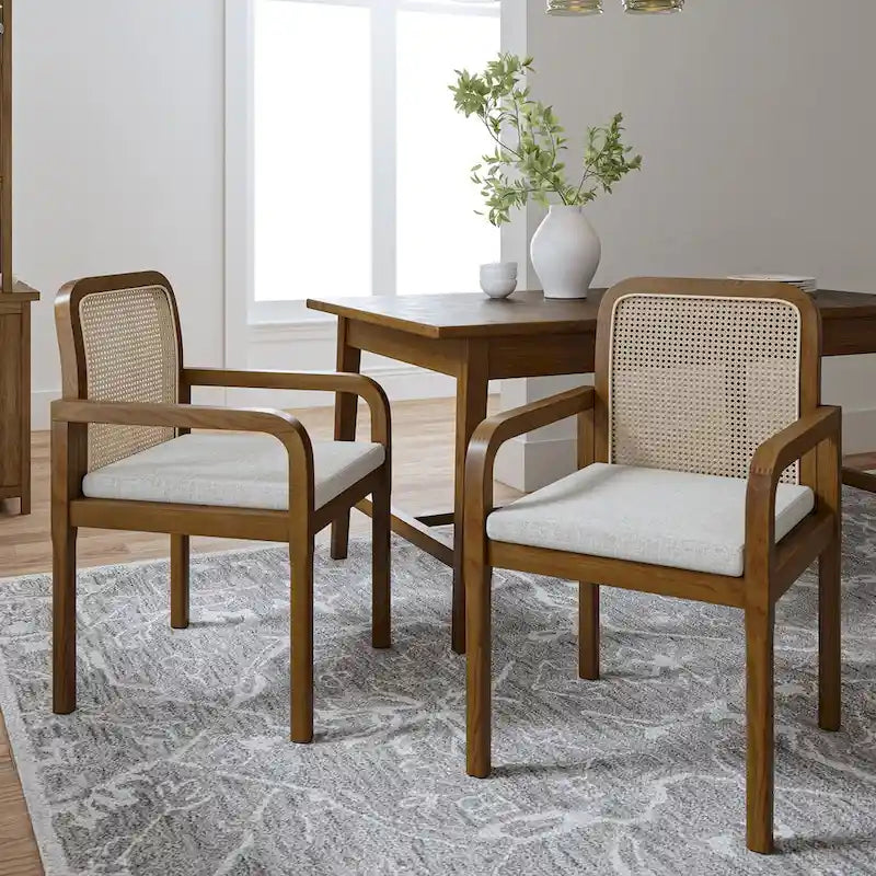 Sedia da pranzo Antoine Modern Ratten con cuscino rimovibile set da 2 di HULALA HOME