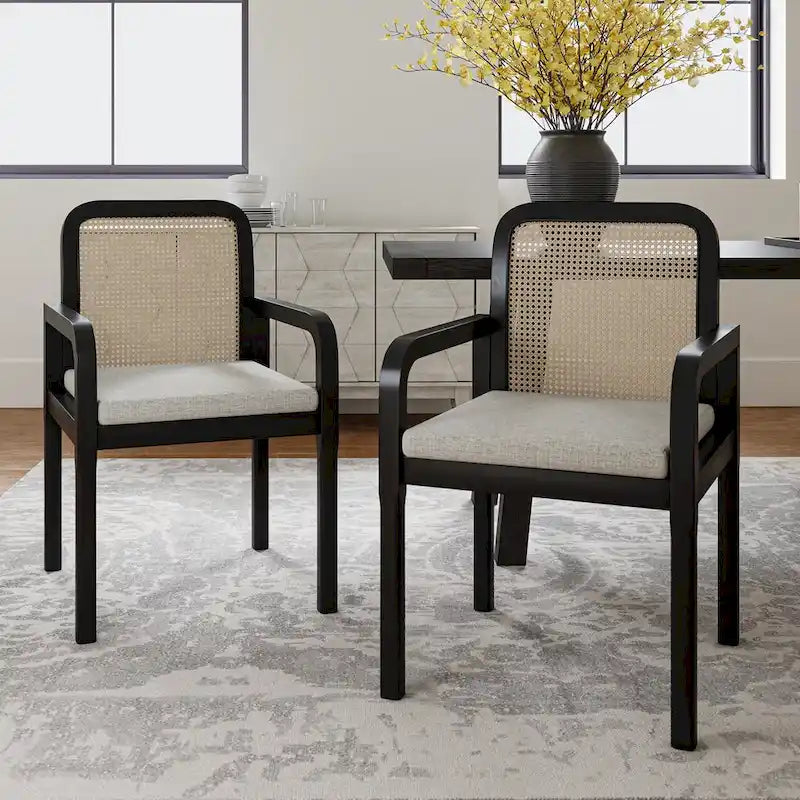 Sedia da pranzo Antoine Modern Ratten con cuscino rimovibile set da 2 di HULALA HOME