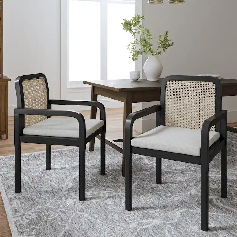 Sedia da pranzo Antoine Modern Ratten con cuscino rimovibile set da 2 di HULALA HOME