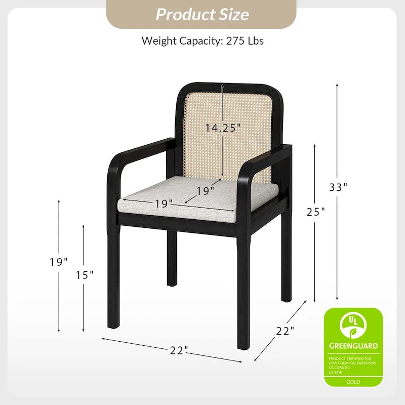 Sedia da pranzo Antoine Modern Ratten con cuscino rimovibile set da 2 di HULALA HOME