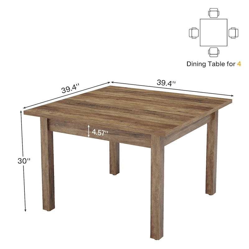 Table à manger carrée de 100 cm pour 2-4 personnes avec pieds en bois massif pour salon et salle à manger