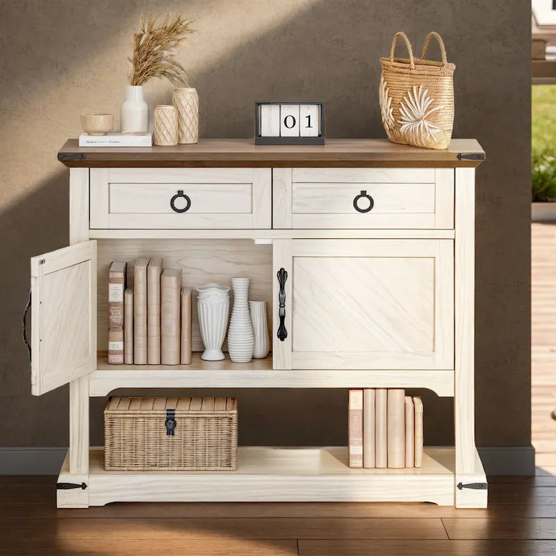 Moasis Table console de ferme de 35 pouces, Table d'entrée avec 2 tiroirs et placard pour salon