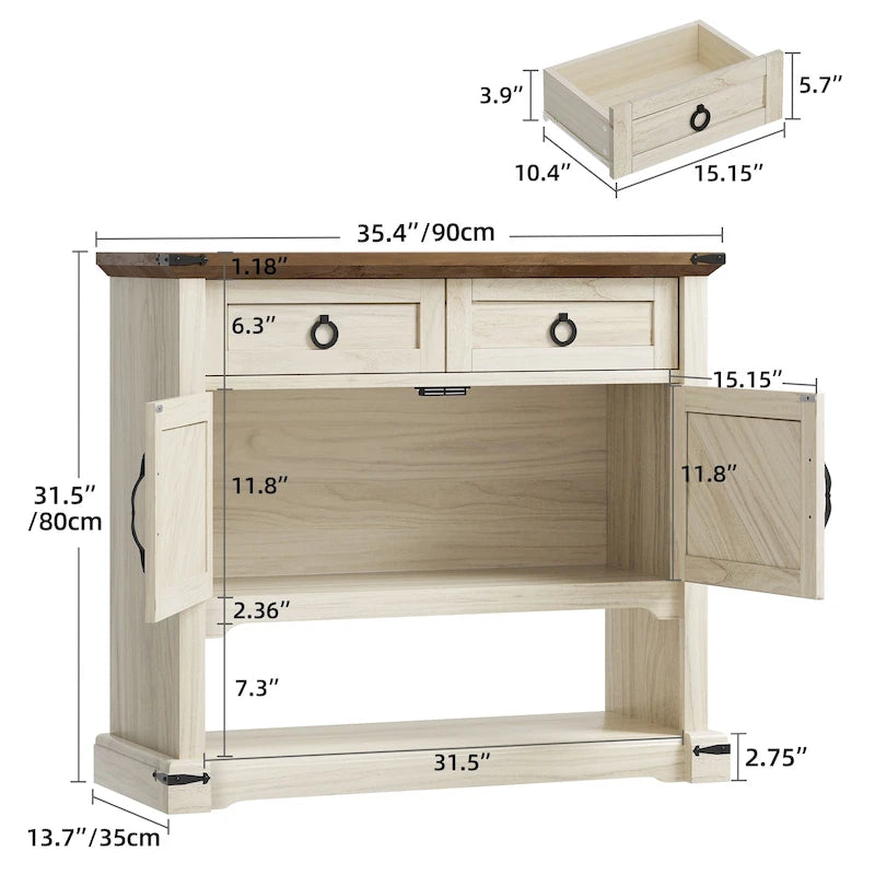 Moasis Table console de ferme de 35 pouces, Table d'entrée avec 2 tiroirs et placard pour salon
