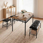 Set da Tavolo da Pranzo per 4 Persone, Set Tavolo da Cucina con Panca Imbottita e Sgabelli Quadrati