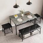 Set da Tavolo da Pranzo per 4 Persone, Set Tavolo da Cucina con Panca Imbottita e Sgabelli Quadrati