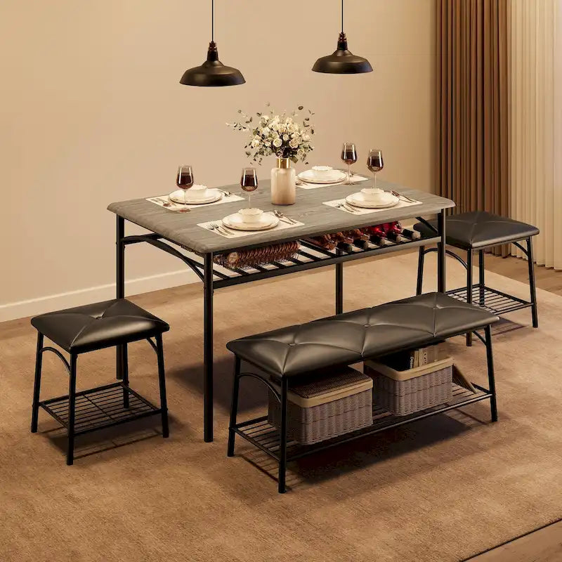 Set da Tavolo da Pranzo per 4 Persone, Set Tavolo da Cucina con Panca Imbottita e Sgabelli Quadrati