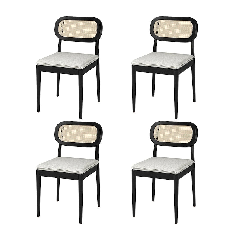 Lot de 4 chaises de salle à manger Konstantin en bois massif avec dossier en rotin et coussin amovible par HULALA HOME