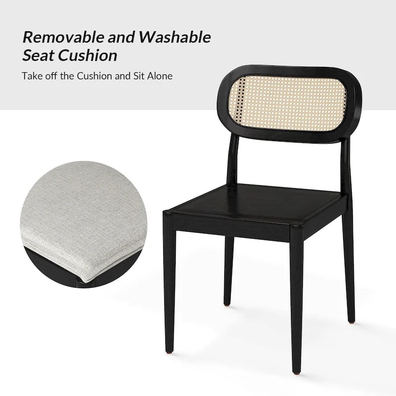 Lot de 4 chaises de salle à manger Konstantin en bois massif avec dossier en rotin et coussin amovible par HULALA HOME