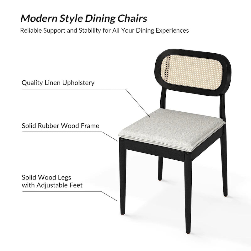 Lot de 4 chaises de salle à manger Konstantin en bois massif avec dossier en rotin et coussin amovible par HULALA HOME