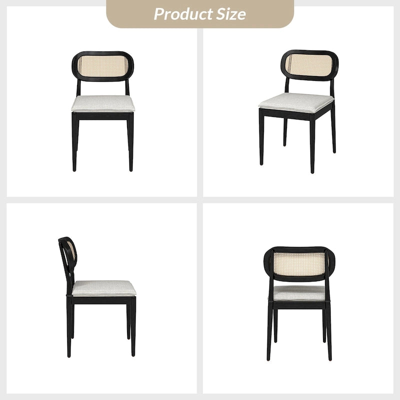 Lot de 4 chaises de salle à manger Konstantin en bois massif avec dossier en rotin et coussin amovible par HULALA HOME