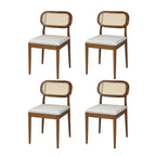 Lot de 4 chaises de salle à manger Konstantin en bois massif avec dossier en rotin et coussin amovible par HULALA HOME