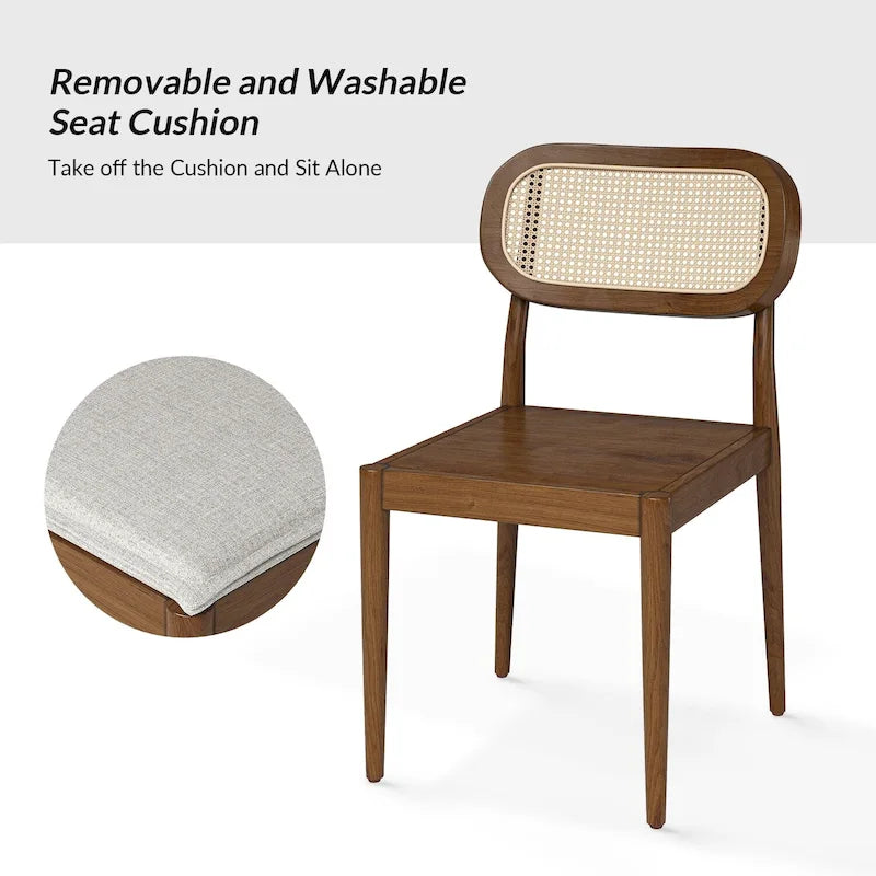 Lot de 4 chaises de salle à manger Konstantin en bois massif avec dossier en rotin et coussin amovible par HULALA HOME