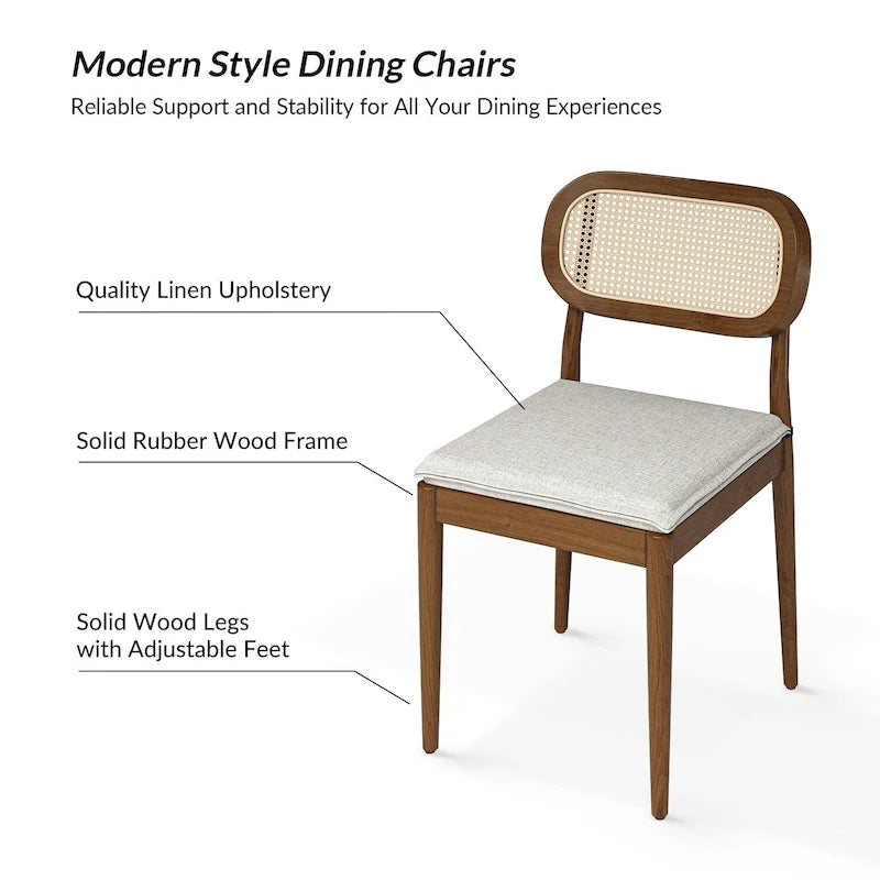 Lot de 4 chaises de salle à manger Konstantin en bois massif avec dossier en rotin et coussin amovible par HULALA HOME