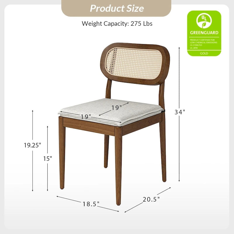Lot de 4 chaises de salle à manger Konstantin en bois massif avec dossier en rotin et coussin amovible par HULALA HOME