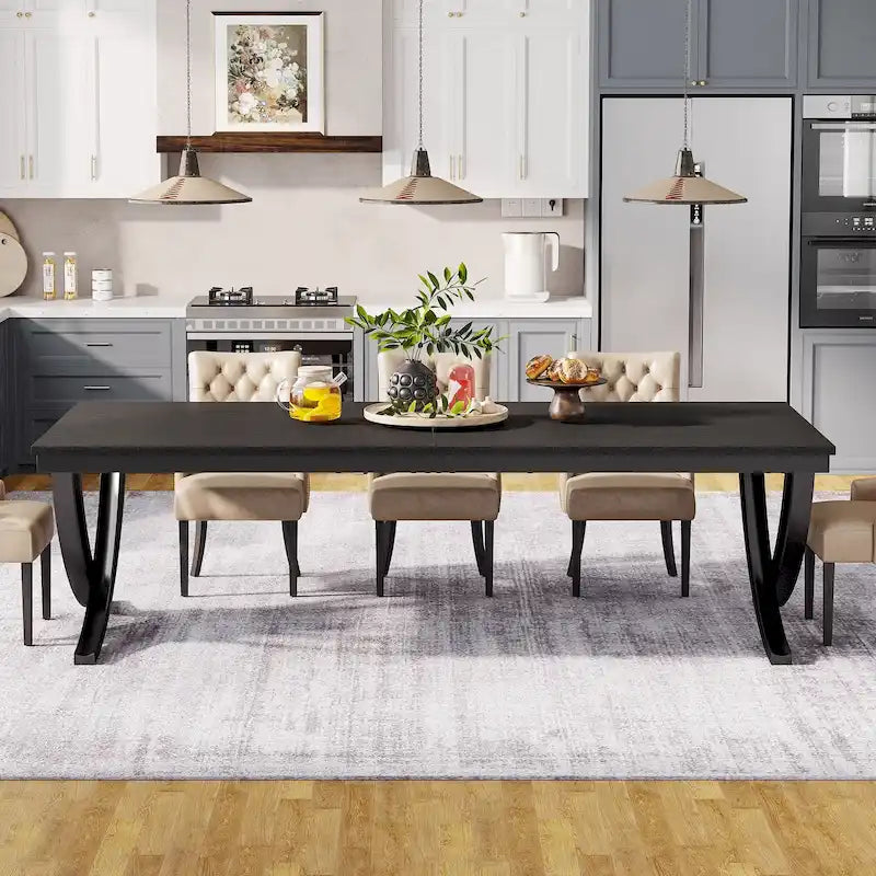 Tavolo da Pranzo Rettangolare per 6-8 Persone, Tavoli da Cucina Grandi in Legno da 198 cm Stile Rustico