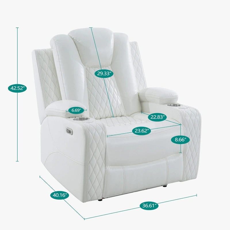 Poltrona da salotto a due posti in pelle Air di alta qualità con luci LED, reclinabile con altoparlanti integrati e ricarica wireless