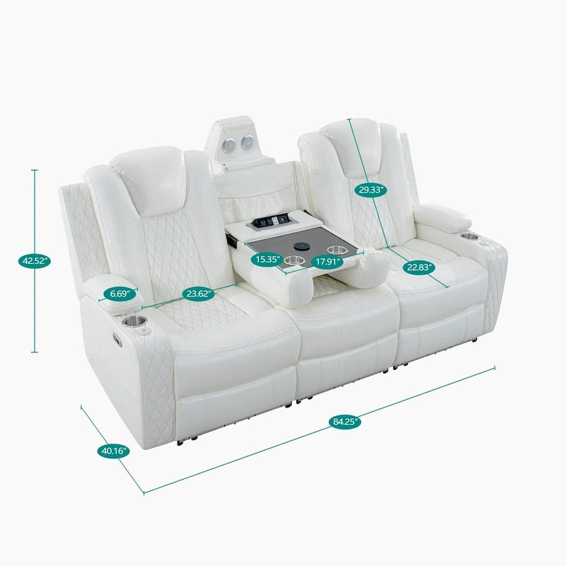 Poltrona da salotto a due posti in pelle Air di alta qualità con luci LED, reclinabile con altoparlanti integrati e ricarica wireless
