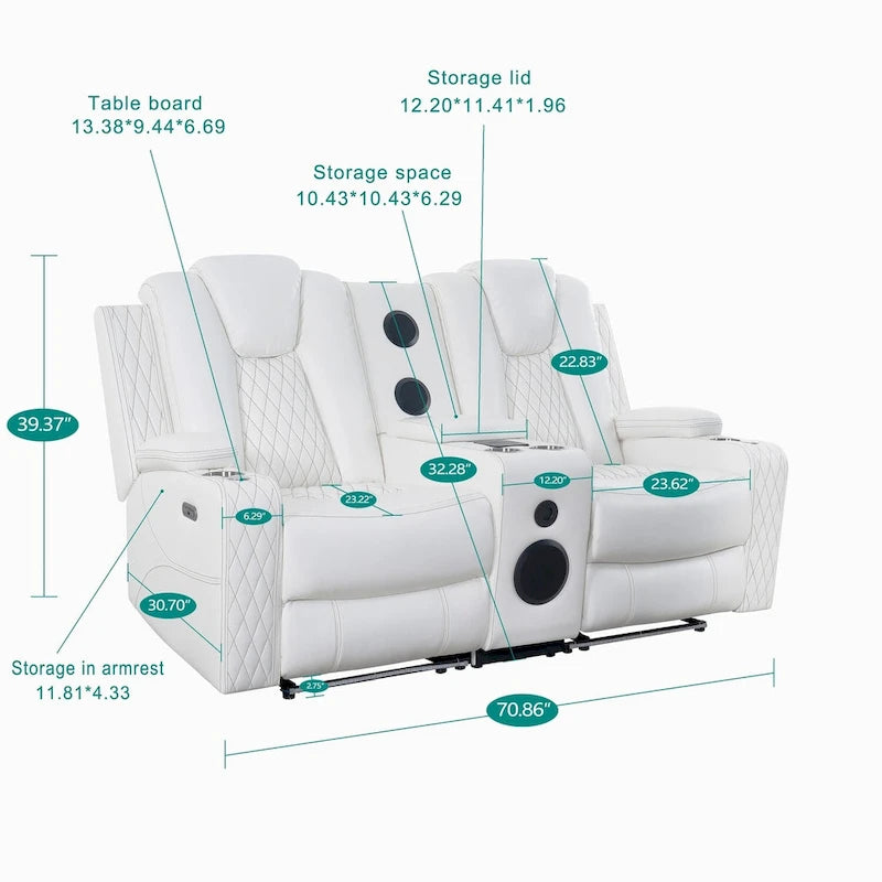 Poltrona da salotto a due posti in pelle Air di alta qualità con luci LED, reclinabile con altoparlanti integrati e ricarica wireless