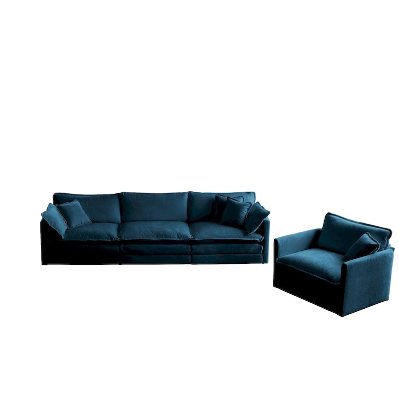 Set Divano da 3 Pezzi, 1+1+3 Posti, per Soggiorno, Poltrona, Divanetto e Divano a Tre Posti, Stile Moderno, Braccioli Tondi, Set Divano da 3 Pezzi
