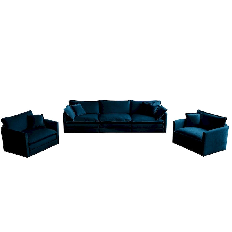 Set Divano da 3 Pezzi, 1+1+3 Posti, per Soggiorno, Poltrona, Divanetto e Divano a Tre Posti, Stile Moderno, Braccioli Tondi, Set Divano da 3 Pezzi