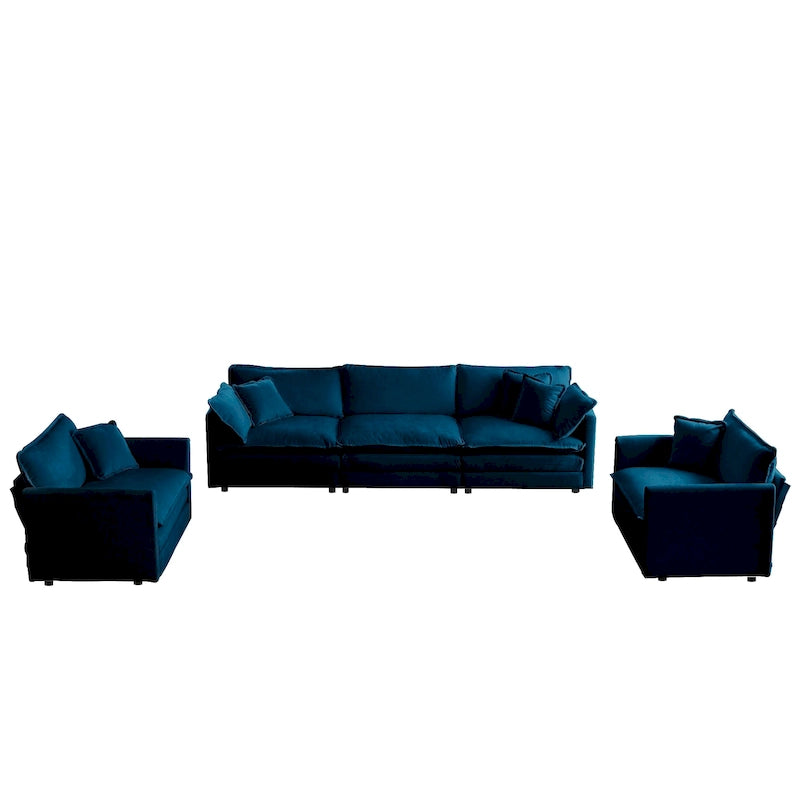 Set Divano da 3 Pezzi, 1+1+3 Posti, per Soggiorno, Poltrona, Divanetto e Divano a Tre Posti, Stile Moderno, Braccioli Tondi, Set Divano da 3 Pezzi