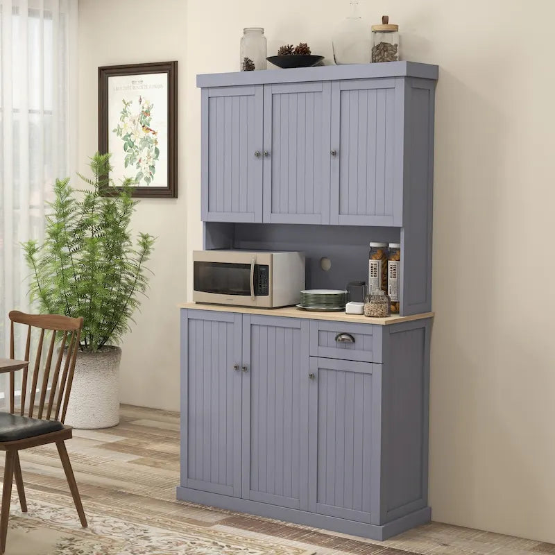 HOMCOM Credenza a Buffet da 180cm con Vetrina, Mobile dispensa da Cucina Stile Farmhouse con Ripiano per Microonde, Cassetto