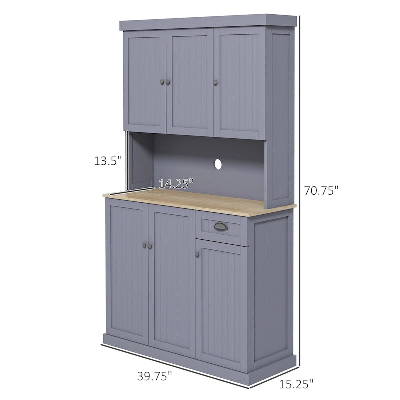HOMCOM Credenza a Buffet da 180cm con Vetrina, Mobile dispensa da Cucina Stile Farmhouse con Ripiano per Microonde, Cassetto