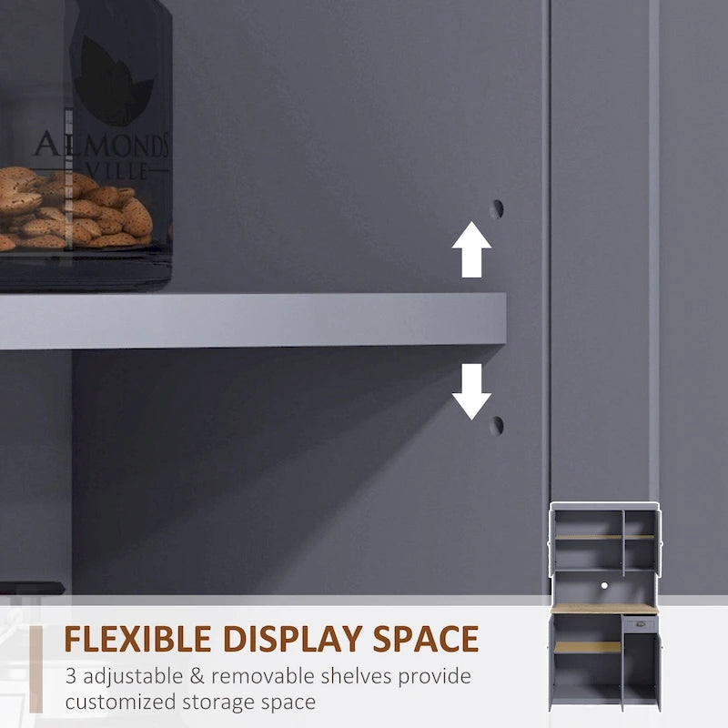 HOMCOM Credenza a Buffet da 180cm con Vetrina, Mobile dispensa da Cucina Stile Farmhouse con Ripiano per Microonde, Cassetto
