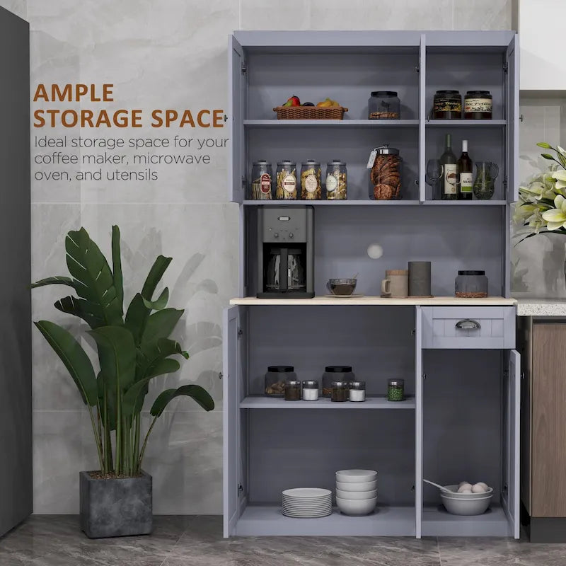 HOMCOM Credenza a Buffet da 180cm con Vetrina, Mobile dispensa da Cucina Stile Farmhouse con Ripiano per Microonde, Cassetto