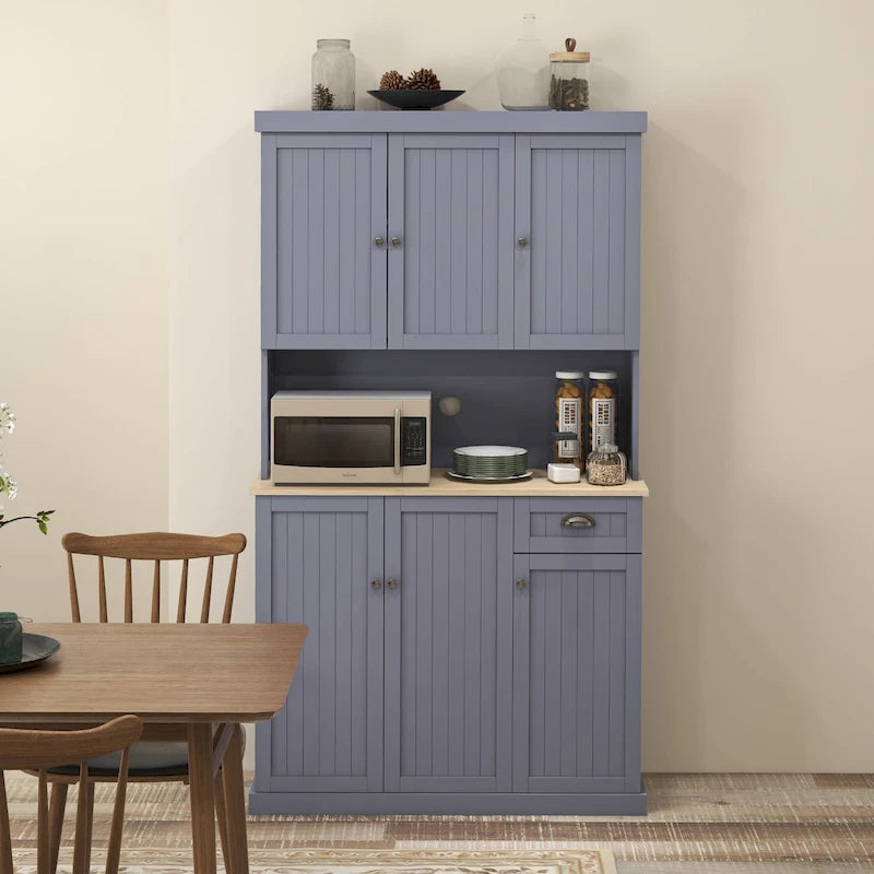 HOMCOM Credenza a Buffet da 180cm con Vetrina, Mobile dispensa da Cucina Stile Farmhouse con Ripiano per Microonde, Cassetto