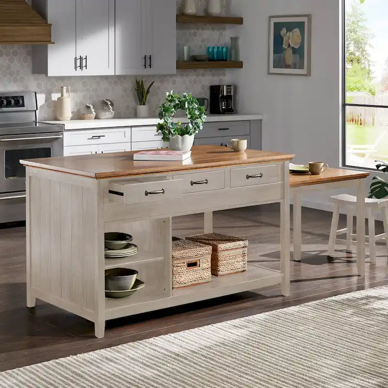 Isola Cucina Estensibile Eleanor bicolore effetto anticato con 3 cassetti di iNSPIRE Q Classic