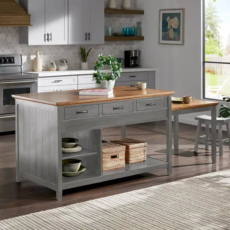Isola Cucina Estensibile Eleanor bicolore effetto anticato con 3 cassetti di iNSPIRE Q Classic