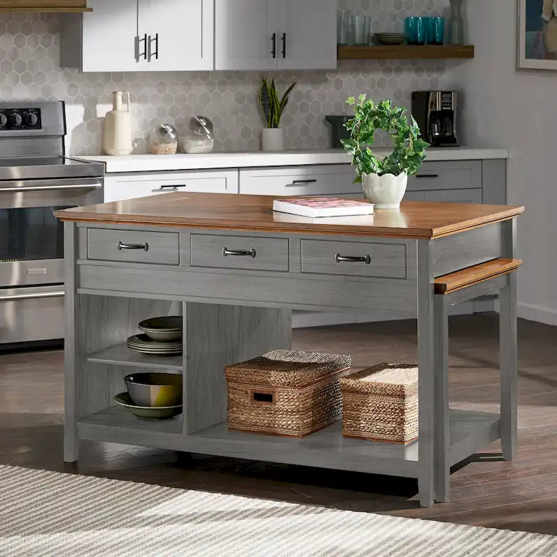 Isola Cucina Estensibile Eleanor bicolore effetto anticato con 3 cassetti di iNSPIRE Q Classic