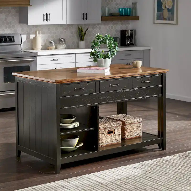 Isola Cucina Estensibile Eleanor bicolore effetto anticato con 3 cassetti di iNSPIRE Q Classic