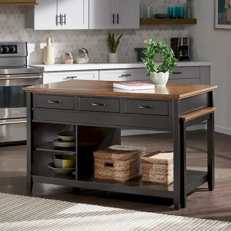 Isola Cucina Estensibile Eleanor bicolore effetto anticato con 3 cassetti di iNSPIRE Q Classic