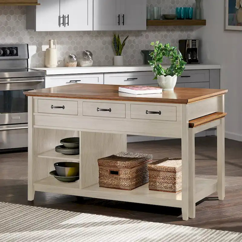 Isola Cucina Estensibile Eleanor bicolore effetto anticato con 3 cassetti di iNSPIRE Q Classic