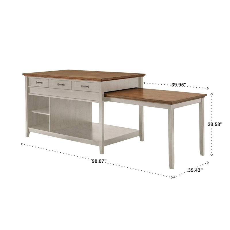 Isola Cucina Estensibile Eleanor bicolore effetto anticato con 3 cassetti di iNSPIRE Q Classic
