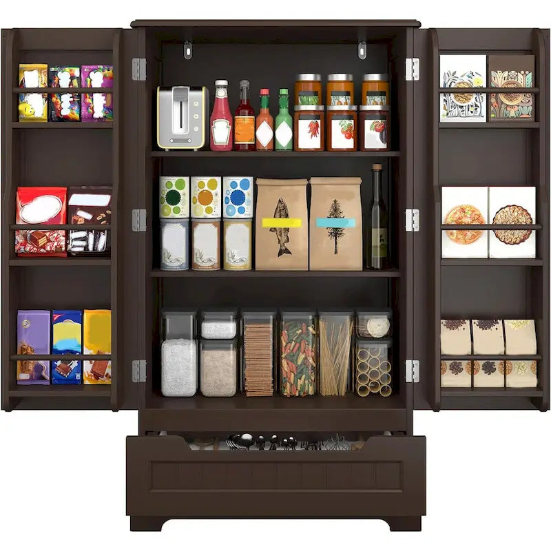 Meuble de rangement pour garde-manger de cuisine, meuble de rangement autonome avec étagères et 1 tiroir