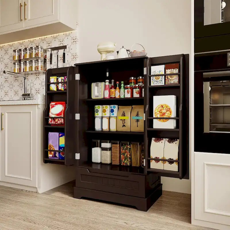 Meuble de rangement pour garde-manger de cuisine, meuble de rangement autonome avec étagères et 1 tiroir