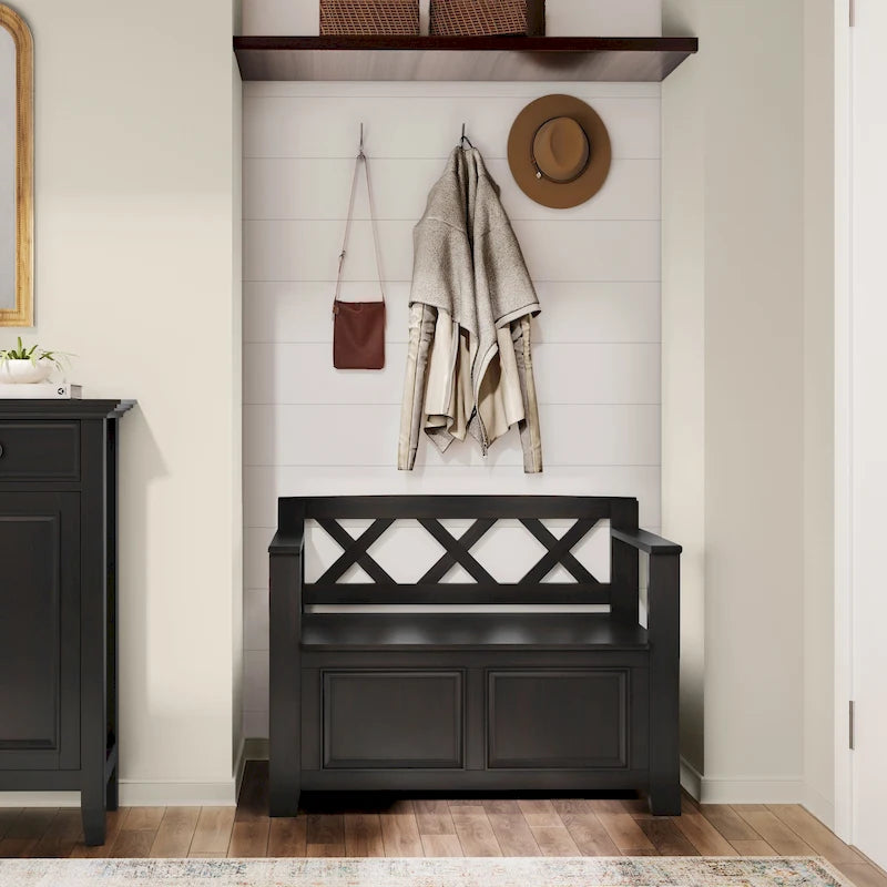 WYNDENHALL Halifax Banc de rangement pour petite entrée en bois massif de 36 pouces de large - 17P x 36L x 27,8H
