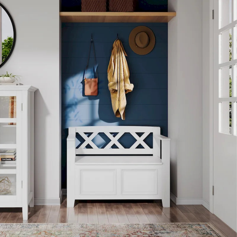 WYNDENHALL Halifax Banc de rangement pour petite entrée en bois massif de 36 pouces de large - 17P x 36L x 27,8H