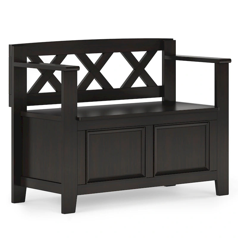 WYNDENHALL Halifax Banc de rangement pour petite entrée en bois massif de 36 pouces de large - 17P x 36L x 27,8H