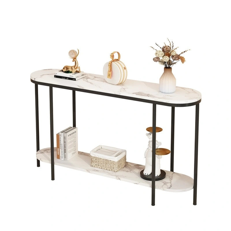 Console étroite à 2 niveaux avec étagères de rangement